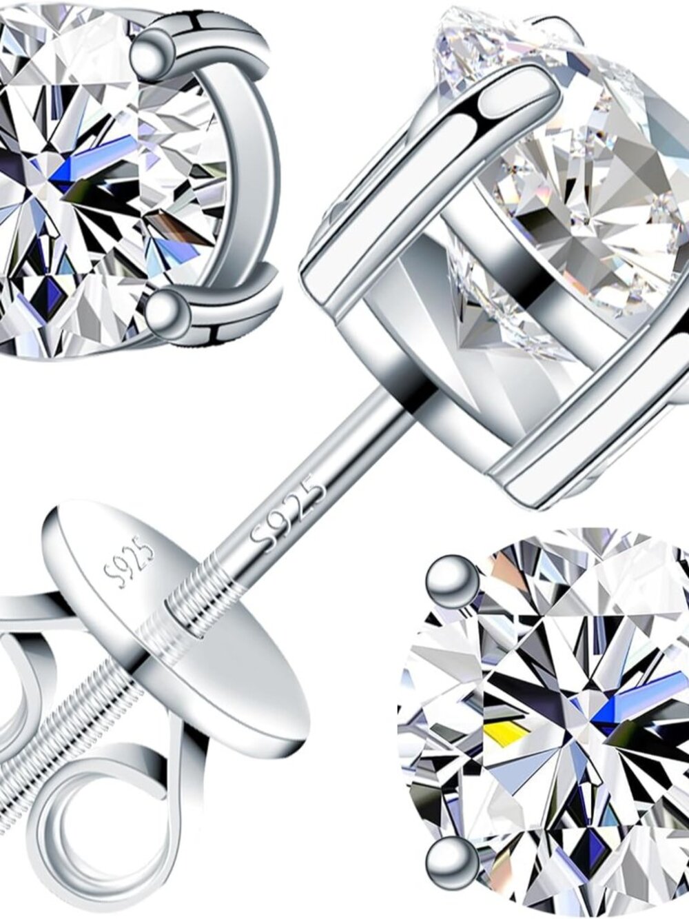 Moissanite Earrings for Men Women, 0.2ct-3.0ct Men 925 Sterling Silver Earrings,